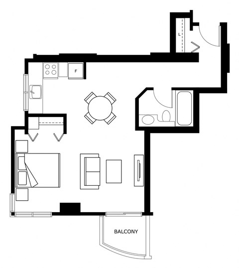 Floor plan for studio, 1 bath, 400 sqft